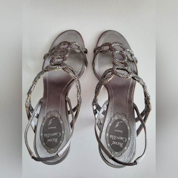 Rene Caovilla Silver Embellished Heels - Size 37.5 - Picture 5 of 14